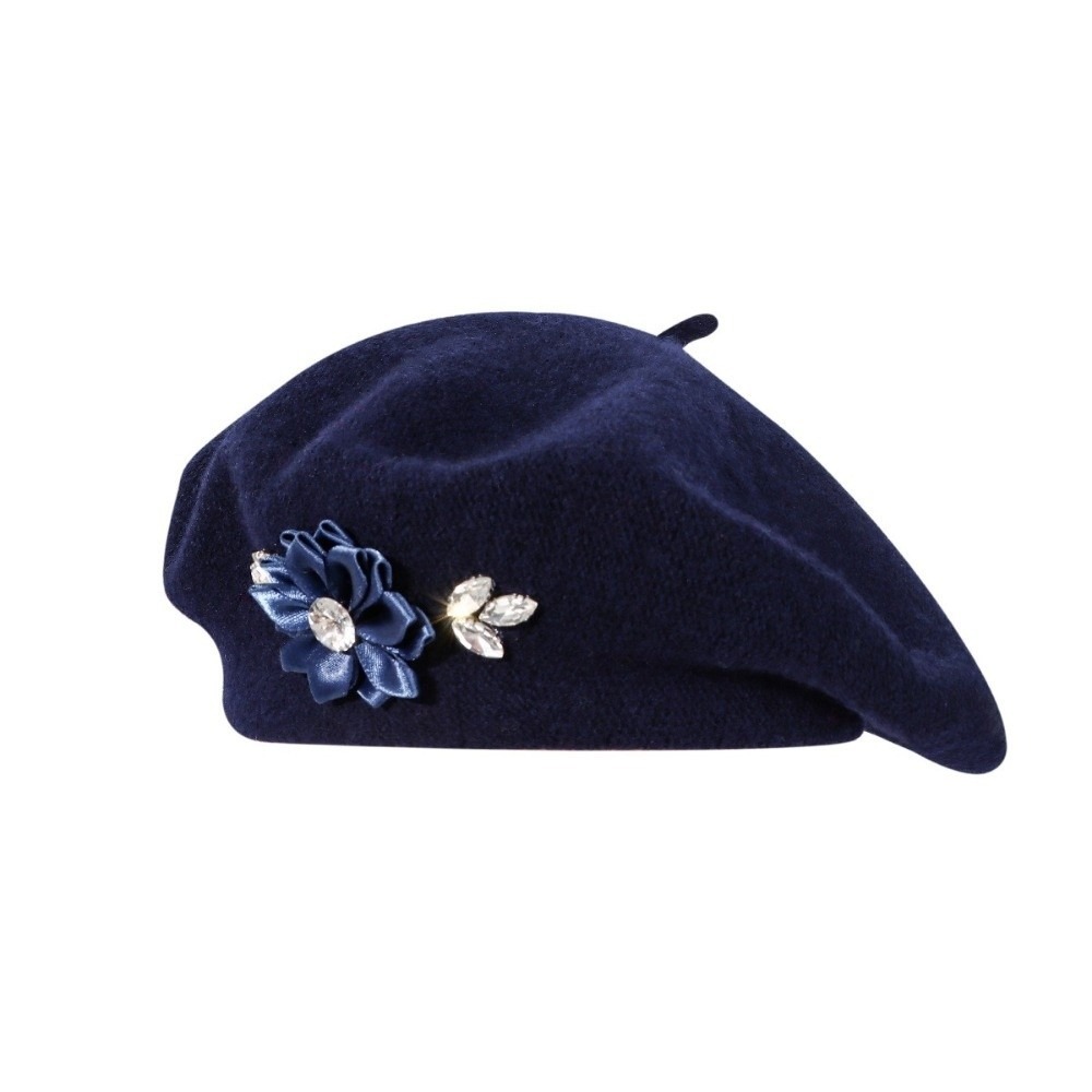 Beret French Wool - Sweet Solid Color Wool Beret Crystal