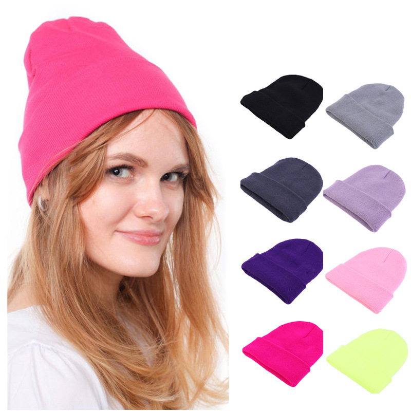 Beanie Cuffed Knit - Fashion Solid Color Knit Beanie Hat