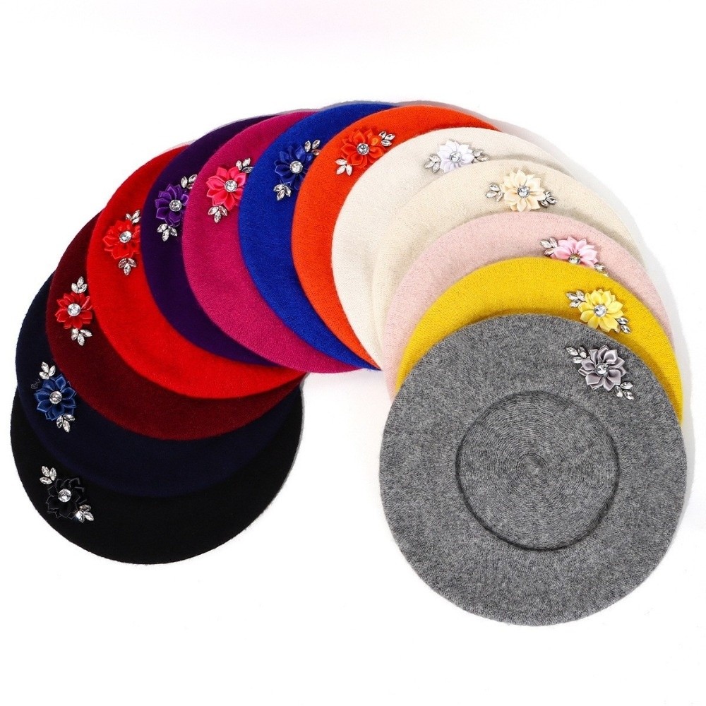 Sweet Solid Color Wool Beret C - Beret French Wool 评论和价格