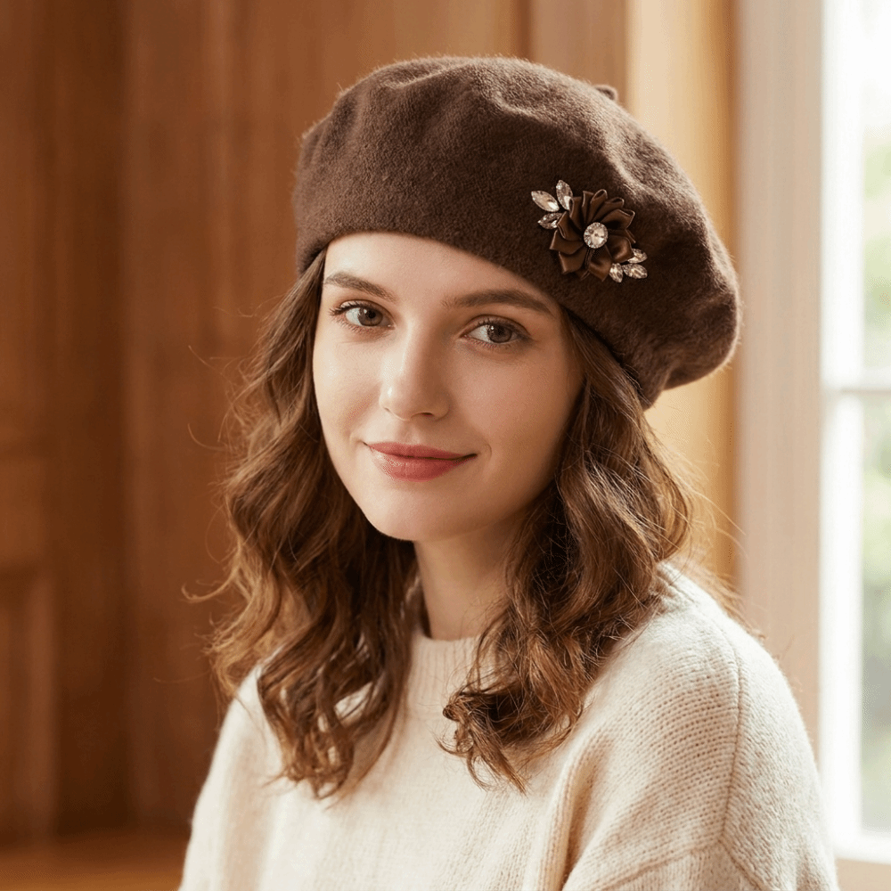Sweet Solid Color Wool Beret C - Beret French Wool 评论和价格