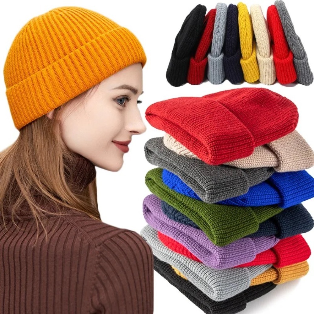 Autumn Winter Unisex Solid Col - Beanie Cuffed Knit 评论和价格