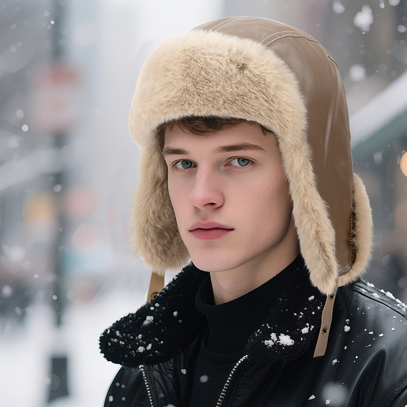 Men Winter Warm PU Leather Tra - Trapper Hat Ear Flap 评论和价格
